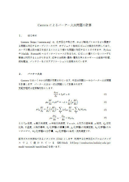 Canteraによるバーナー火炎問題の計算