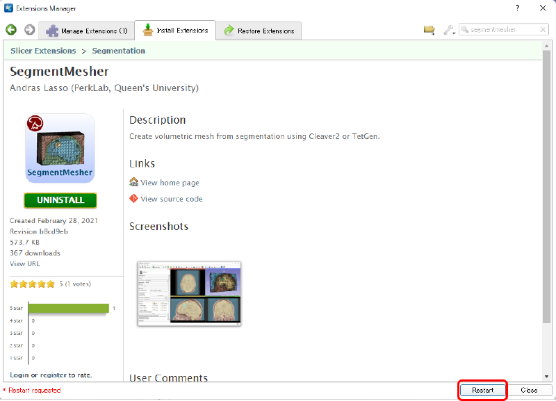 3D Slicerの再起動