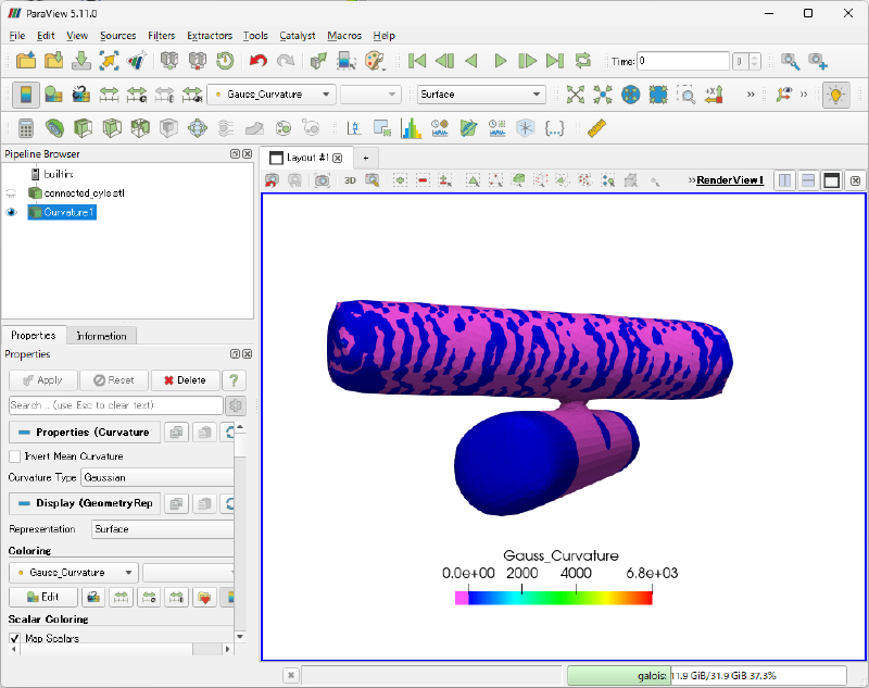 ParaViewのガウス曲率
